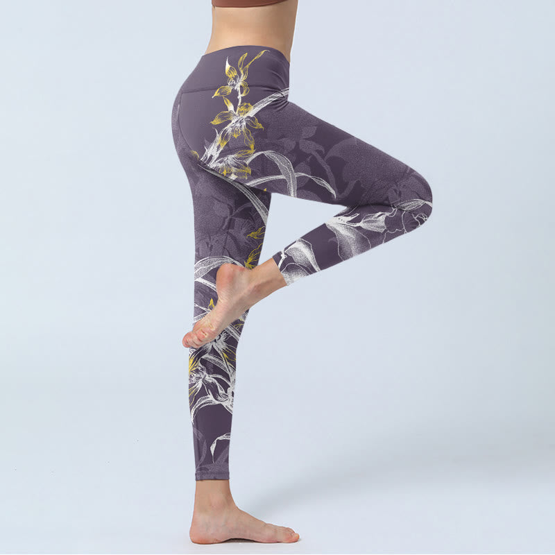 Leggings de yoga para mujer con Buddha Stones, flores de orquídea y rosas - image 3