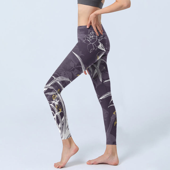 Leggings de yoga para mujer con Buddha Stones, flores de orquídea y rosas - image 2