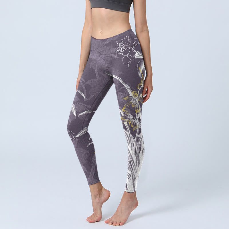 Leggings de yoga para mujer con Buddha Stones, flores de orquídea y rosas - Gris tenue - US18，UK/AU22，EU50 (4XL) - image 0