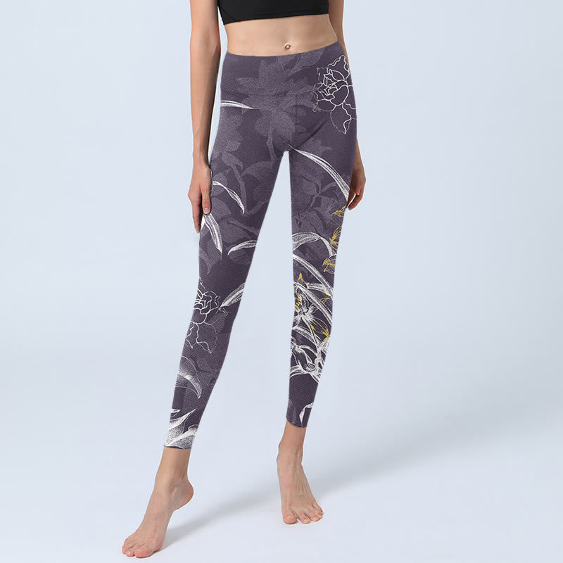 Leggings de yoga para mujer con Buddha Stones, flores de orquídea y rosas - image 5