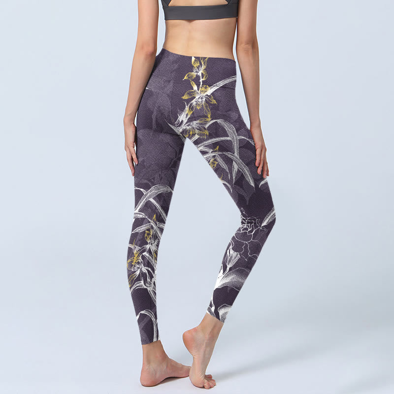 Leggings de yoga para mujer con Buddha Stones, flores de orquídea y rosas - image 5