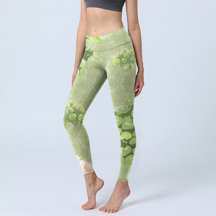 Leggings de yoga para mujer con Buddha Stones, uvas verdes y rosas - AmarilloVerde - US18，UK/AU22，EU50 (4XL) - image 1