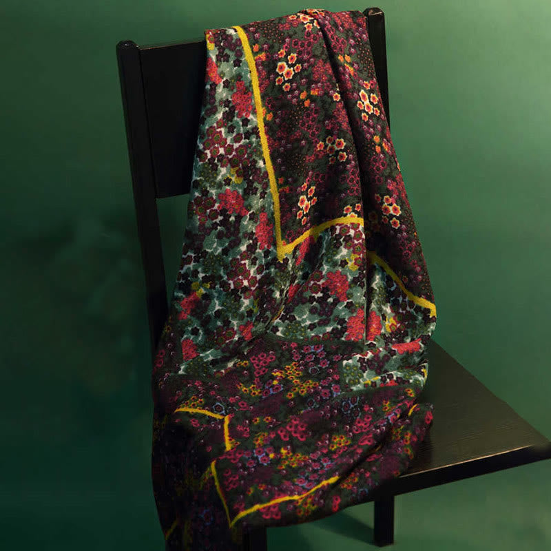 Chal de invierno acogedor con diseño de flores y pintura al óleo de palacio tibetano vintage con Buddha Stones - Verde Rojo Amarillo 135*135cm - image 0