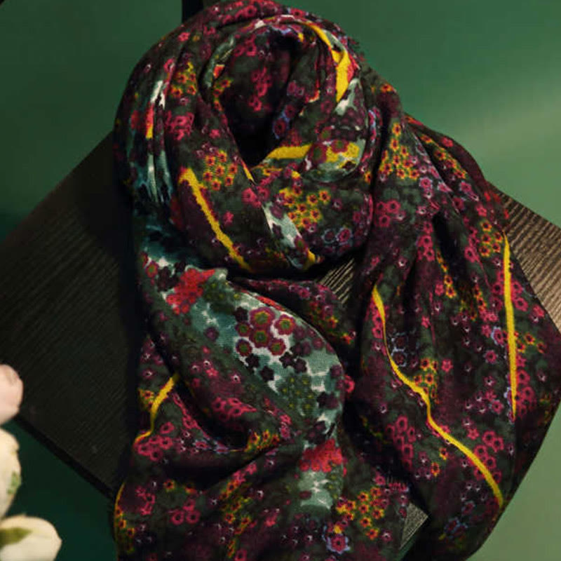 Chal de invierno acogedor con diseño de flores y pintura al óleo de palacio tibetano vintage con Buddha Stones - image 1