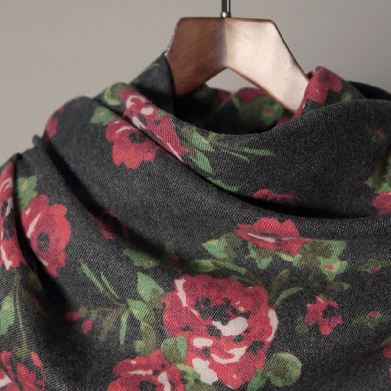Chal de jardín con flores de rosas tibetanas y Buddha Stones, bufanda acogedora para otoño e invierno