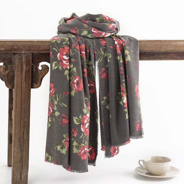 Chal de jardín con flores de rosas tibetanas y Buddha Stones, bufanda acogedora para otoño e invierno