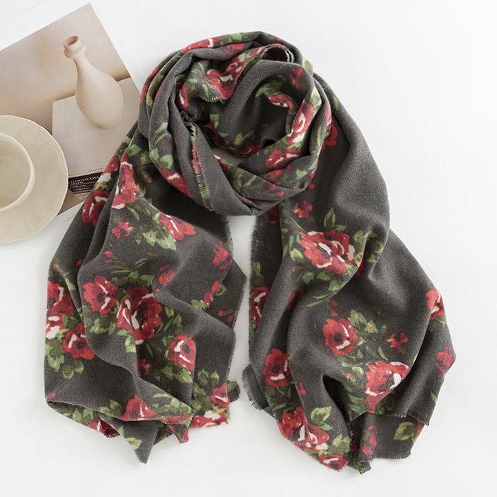 Chal de jardín con flores de rosas tibetanas y Buddha Stones, bufanda acogedora para otoño e invierno