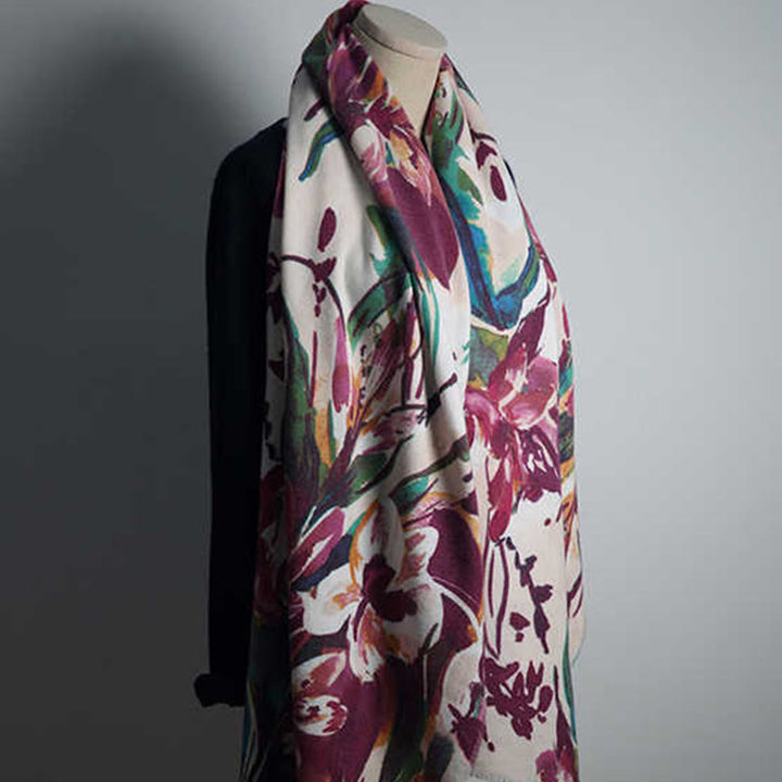 Chal con estampado de flores coloridas y dulces tibetanas con Buddha Stones para otoño e invierno, bufanda suave