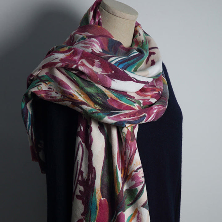 Chal con estampado de flores coloridas y dulces tibetanas con Buddha Stones para otoño e invierno, bufanda suave