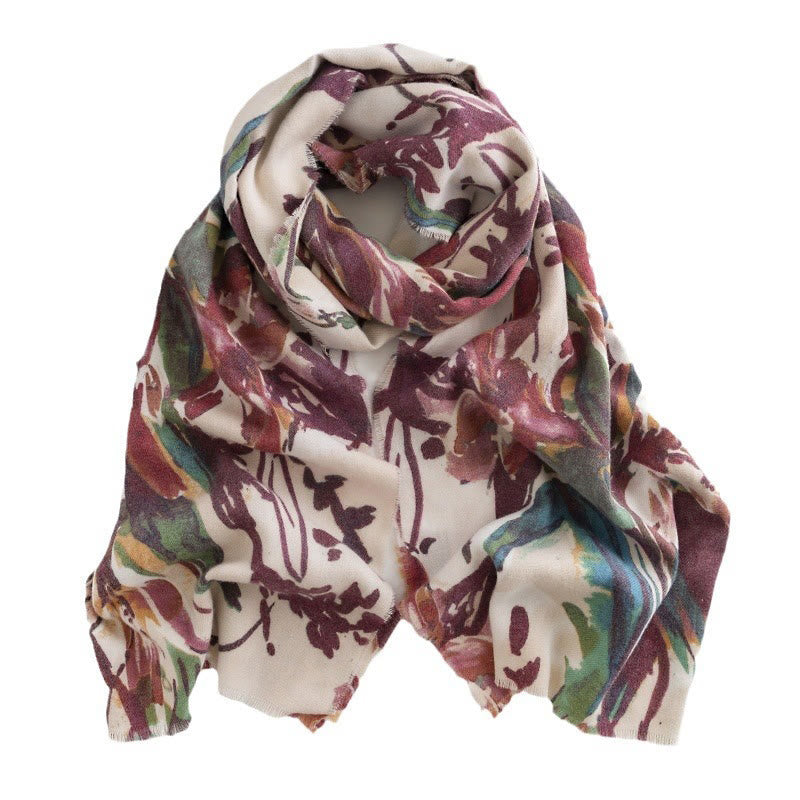 Chal con estampado de flores coloridas y dulces tibetanas con Buddha Stones para otoño e invierno, bufanda suave