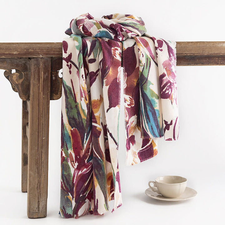 Chal con estampado de flores coloridas y dulces tibetanas con Buddha Stones para otoño e invierno, bufanda suave