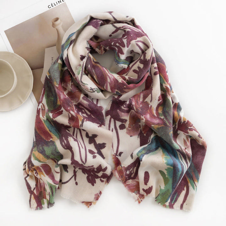 Chal con estampado de flores coloridas y dulces tibetanas con Buddha Stones para otoño e invierno, bufanda suave