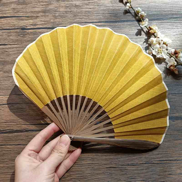 Abanico plegable de bambú de mano con forma de concha de color sólido retro con Buddha Stones - Oro 22 cm - image 21