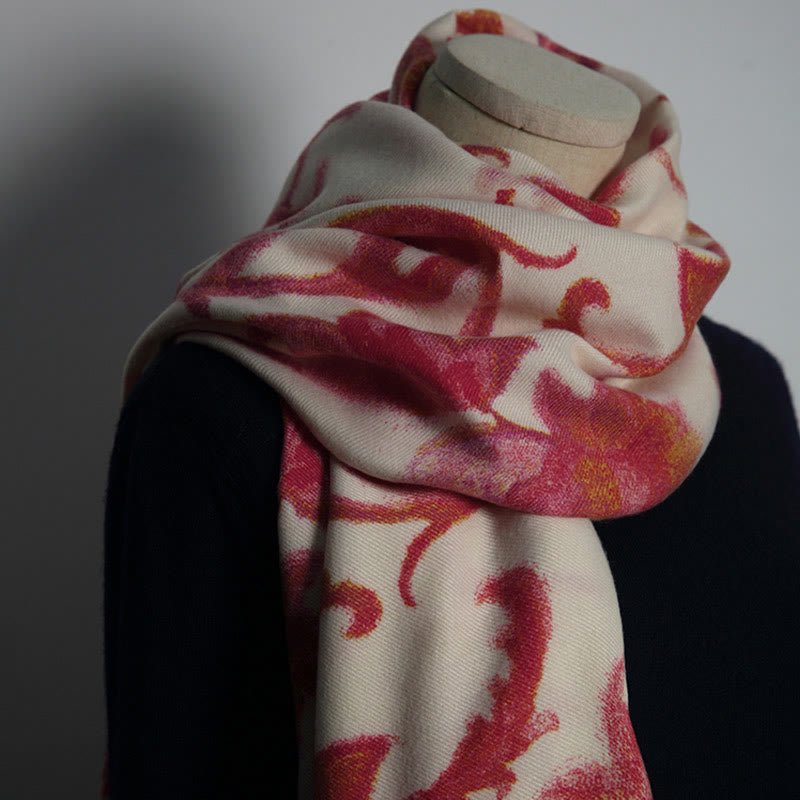 Chal con estampado de flores rojas tibetanas y Buddha Stones para otoño e invierno, suave y cálido - image 5