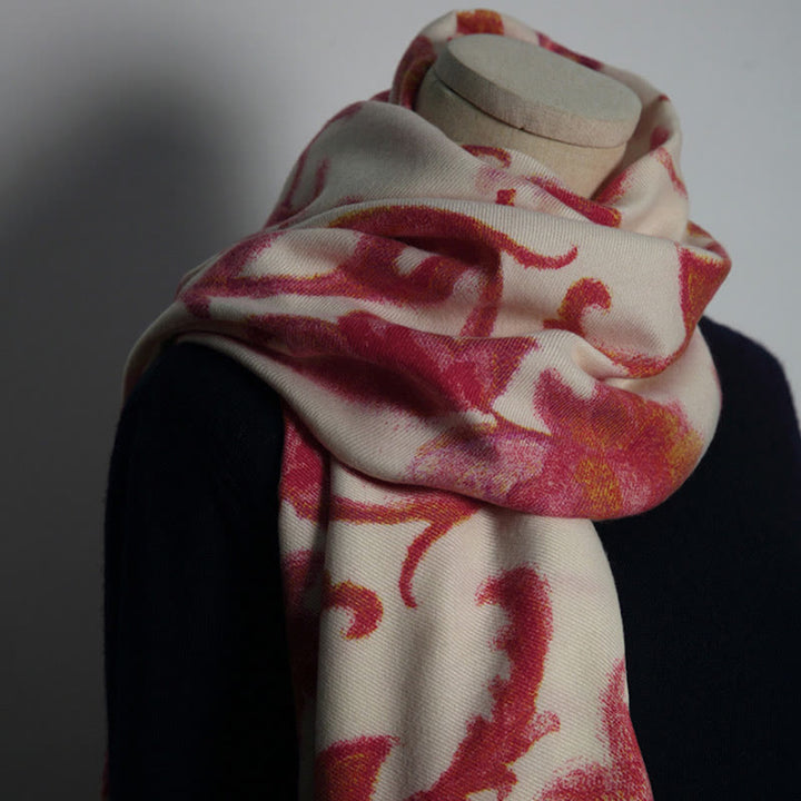 Chal con estampado de flores rojas tibetanas y Buddha Stones para otoño e invierno, suave y cálido - image 5