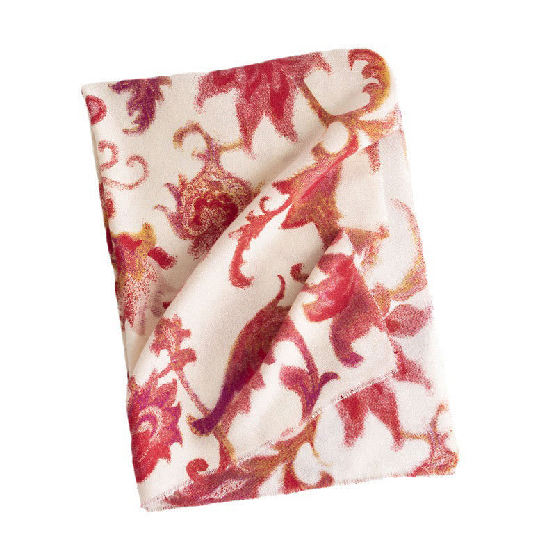 Chal con estampado de flores rojas tibetanas y Buddha Stones para otoño e invierno, suave y cálido