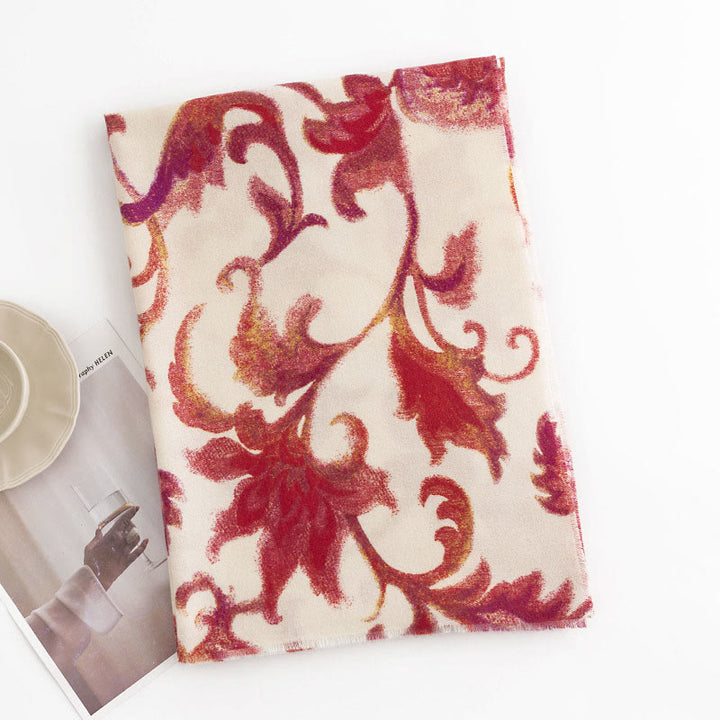 Chal con estampado de flores rojas tibetanas y Buddha Stones para otoño e invierno, suave y cálido - image 2