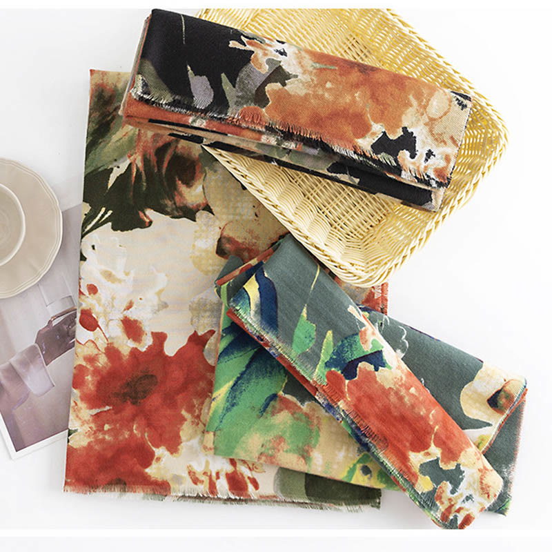 Chal con estampado de flores y pintura de tinta retro china tibetana con Buddha Stones, bufanda cálida y acogedora para otoño e invierno - image 11