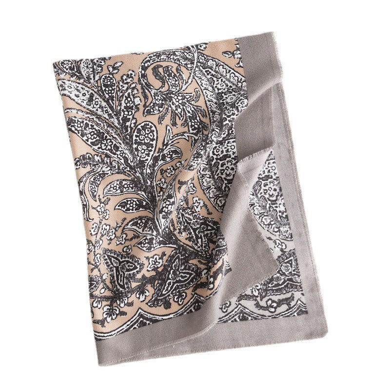 Chal con estampado étnico tibetano de flores y Buddha Stones para otoño e invierno, suave y cálido