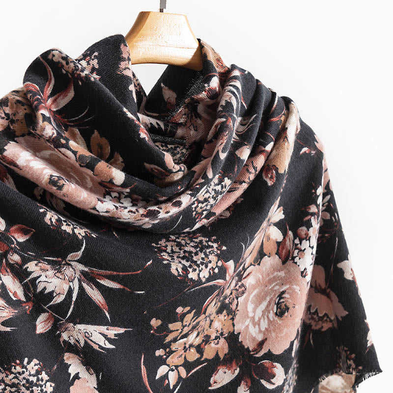 Chal con estampado de flores de crisantemo tibetano , Buddha Stones , rosa, otoño e invierno, suave y cálido