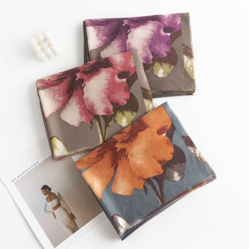 Chal tibetano con Buddha Stones , estilo artístico, estampado de hibisco sirio, bufanda cálida y acogedora para otoño e invierno - image 1