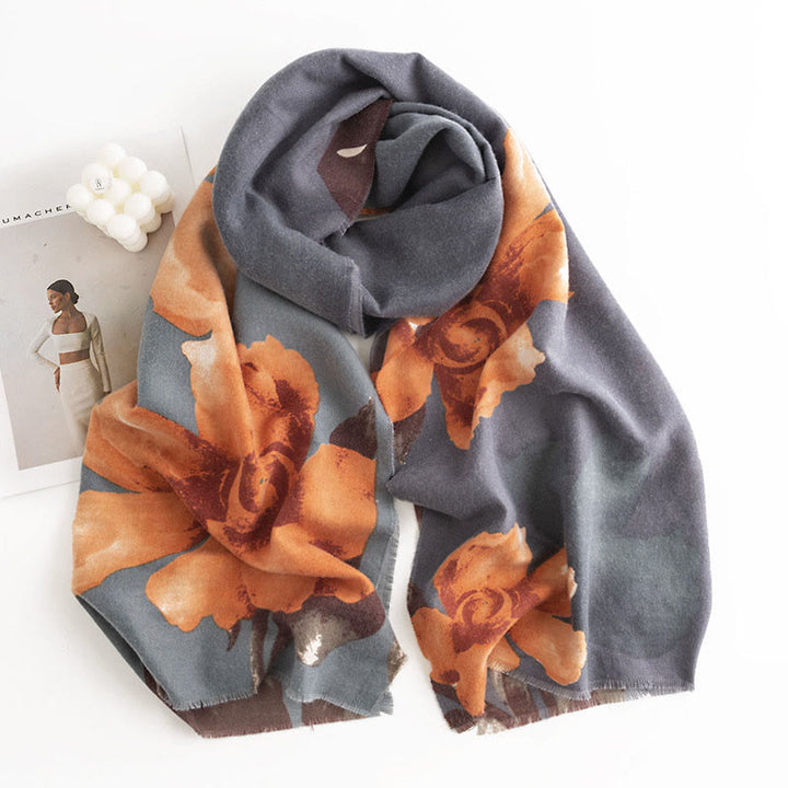 Chal tibetano con Buddha Stones , estilo artístico, estampado de hibisco sirio, bufanda cálida y acogedora para otoño e invierno - image 2