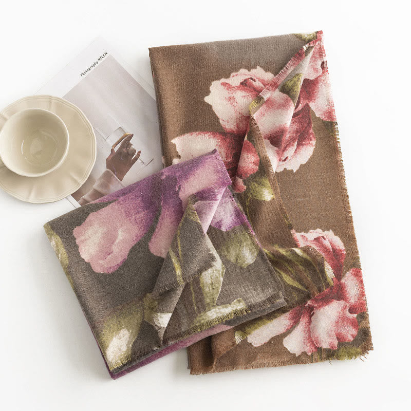 Chal tibetano con Buddha Stones , estilo artístico, estampado de hibisco sirio, bufanda cálida y acogedora para otoño e invierno - image 10