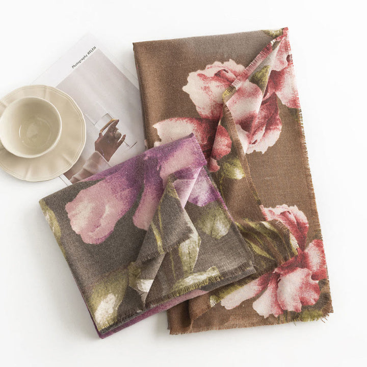 Chal tibetano con Buddha Stones , estilo artístico, estampado de hibisco sirio, bufanda cálida y acogedora para otoño e invierno - image 10