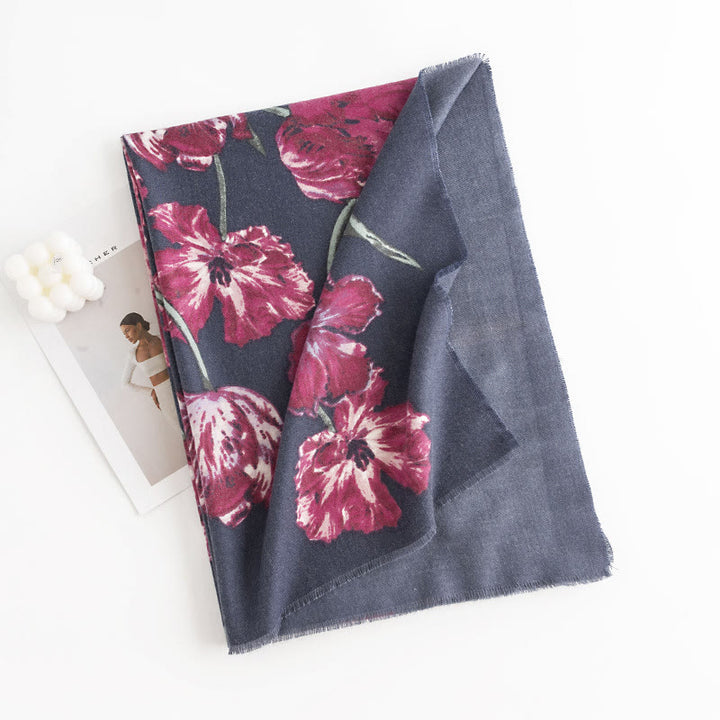 Chal tibetano con Buddha Stones , elegante estampado de flores, bufanda suave y cálida para otoño e invierno