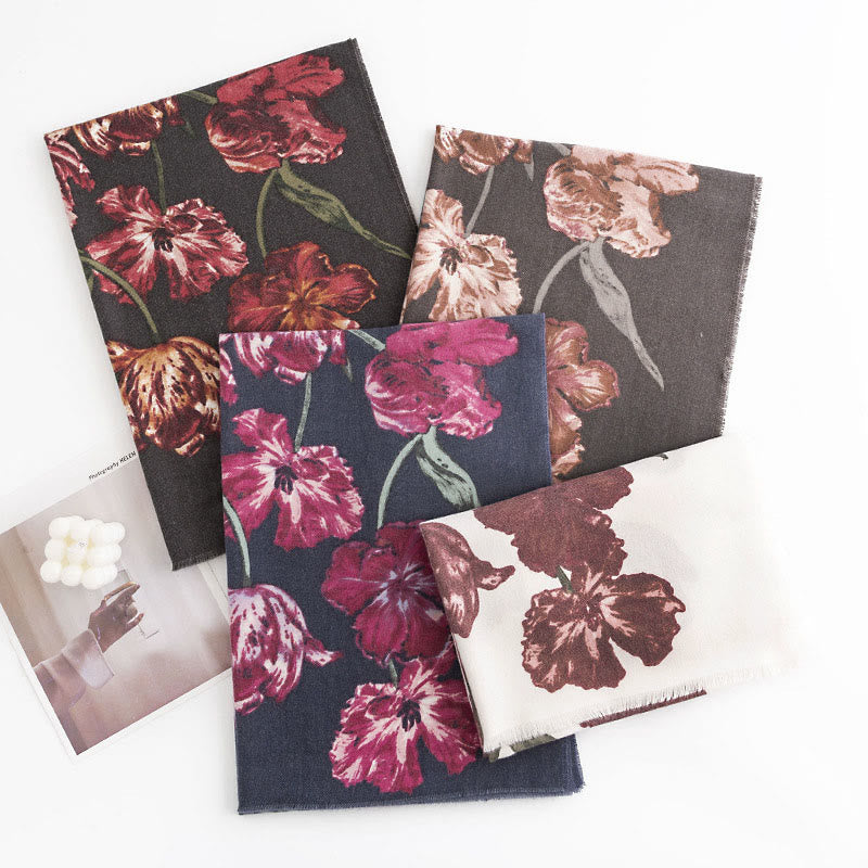 Chal tibetano con Buddha Stones , elegante estampado de flores, bufanda suave y cálida para otoño e invierno - image 1