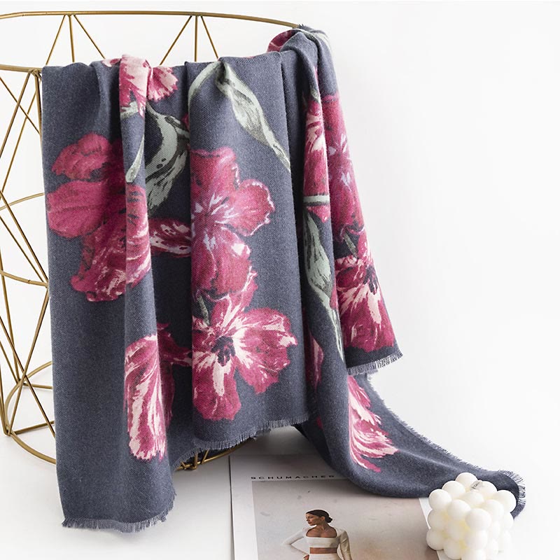 Chal tibetano con Buddha Stones , elegante estampado de flores, bufanda suave y cálida para otoño e invierno