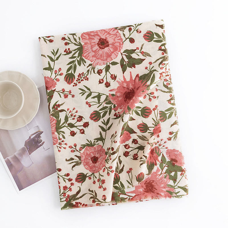 Chal tibetano con Buddha Stones, elegante, estilo dulce, estampado de hojas y flores grandes, suave y cálido para otoño e invierno - image 1