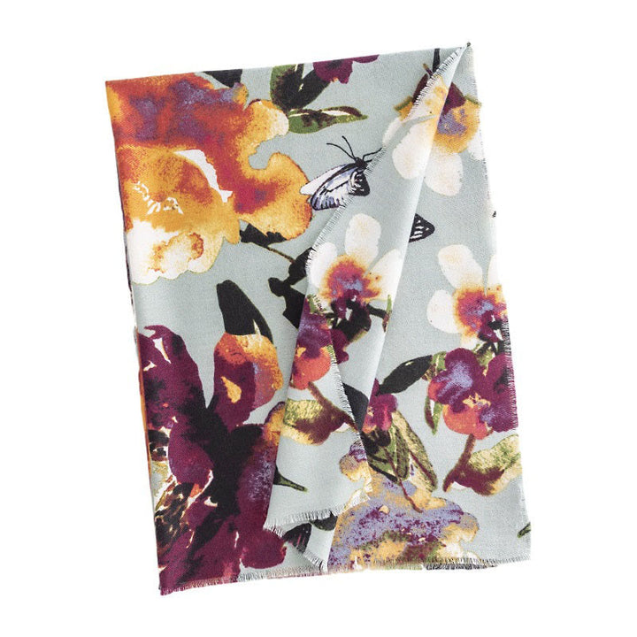Chal con estampado de flores y mariposas coloridas tibetanas con Buddha Stones, bufanda suave y cálida para otoño e invierno