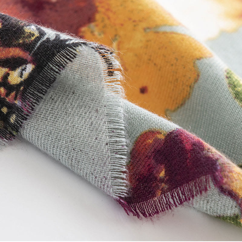 Chal con estampado de flores y mariposas coloridas tibetanas con Buddha Stones, bufanda suave y cálida para otoño e invierno