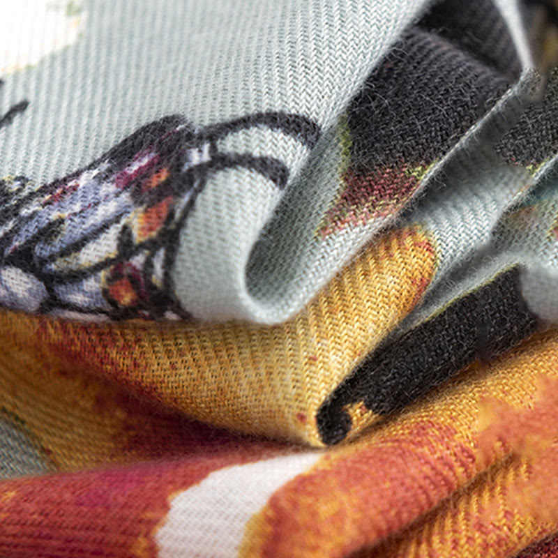 Chal con estampado de flores y mariposas coloridas tibetanas con Buddha Stones, bufanda suave y cálida para otoño e invierno