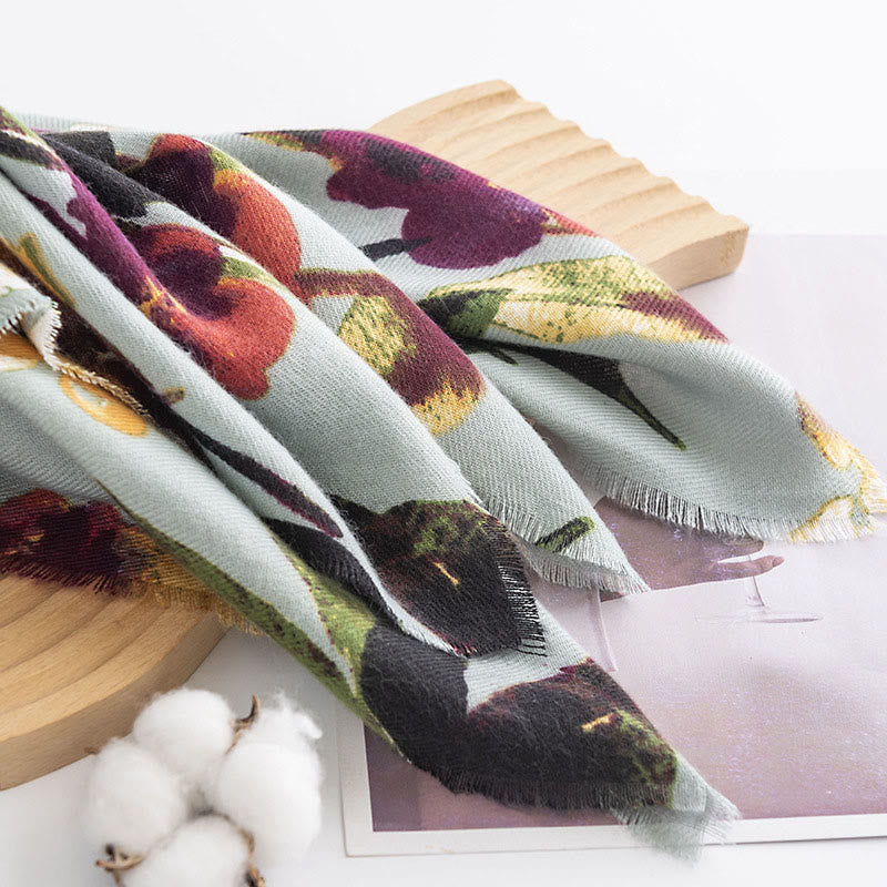 Chal con estampado de flores y mariposas coloridas tibetanas con Buddha Stones, bufanda suave y cálida para otoño e invierno - image 4