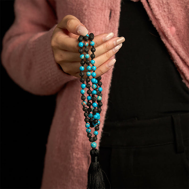 Collares colgantes con borlas y cuentas de lava de piedra del emperador y Buddha Stones