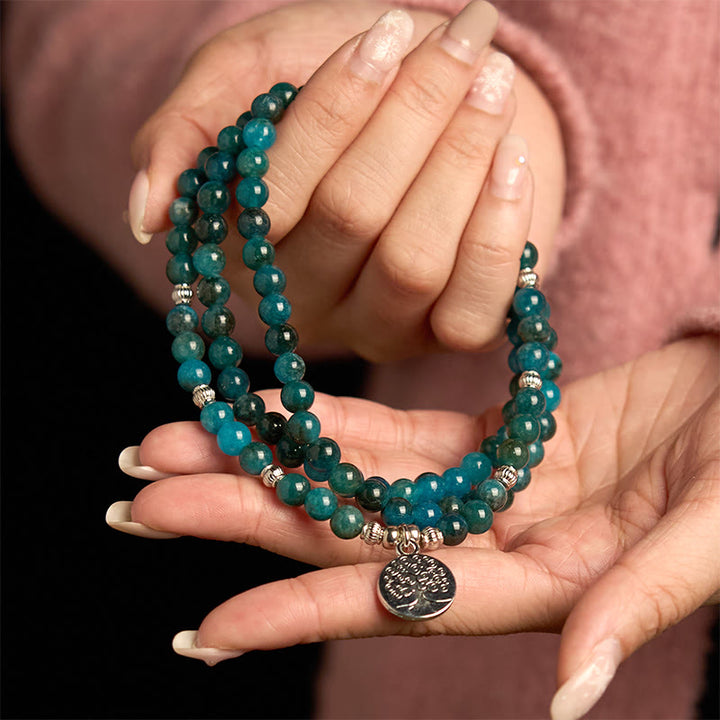 Buddha Stones con 108 cuentas de mala y cuentas de apatita Om The Tree Of Life con diseño de loto