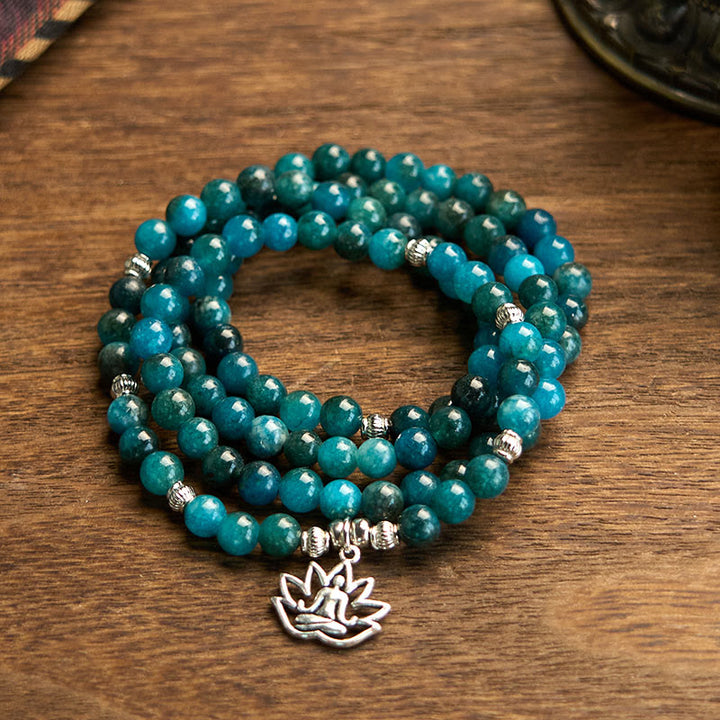 Buddha Stones con 108 cuentas de mala y cuentas de apatita Om The Tree Of Life con diseño de loto