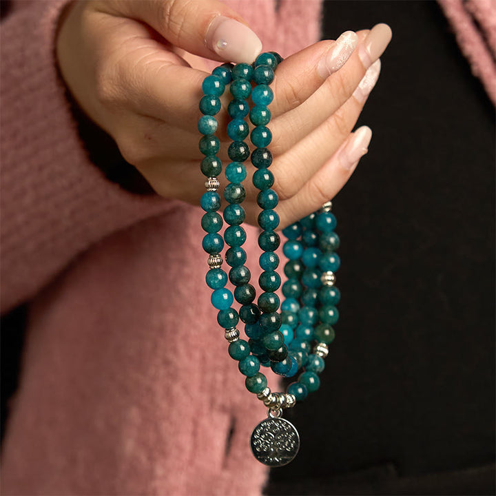 Buddha Stones con 108 cuentas de mala y cuentas de apatita Om The Tree Of Life con diseño de loto