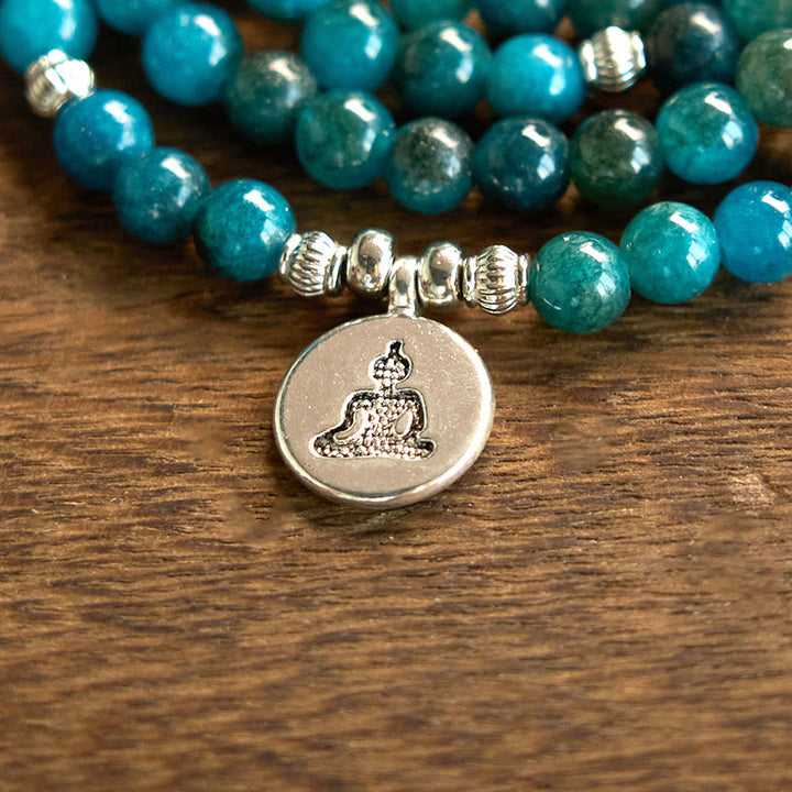 Buddha Stones con 108 cuentas de mala y cuentas de apatita Om The Tree Of Life con diseño de loto