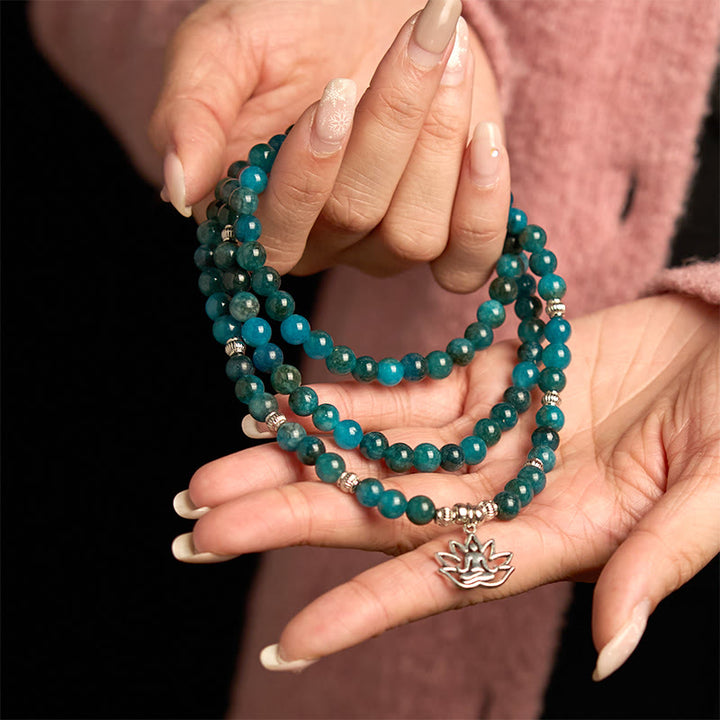 Buddha Stones con 108 cuentas de mala y cuentas de apatita Om The Tree Of Life con diseño de loto