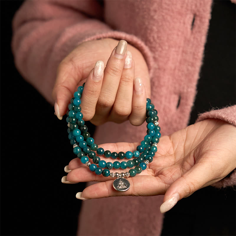 Buddha Stones con 108 cuentas de mala y cuentas de apatita Om The Tree Of Life con diseño de loto