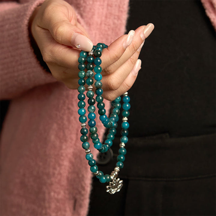 Buddha Stones con 108 cuentas de mala y cuentas de apatita Om The Tree Of Life con diseño de loto