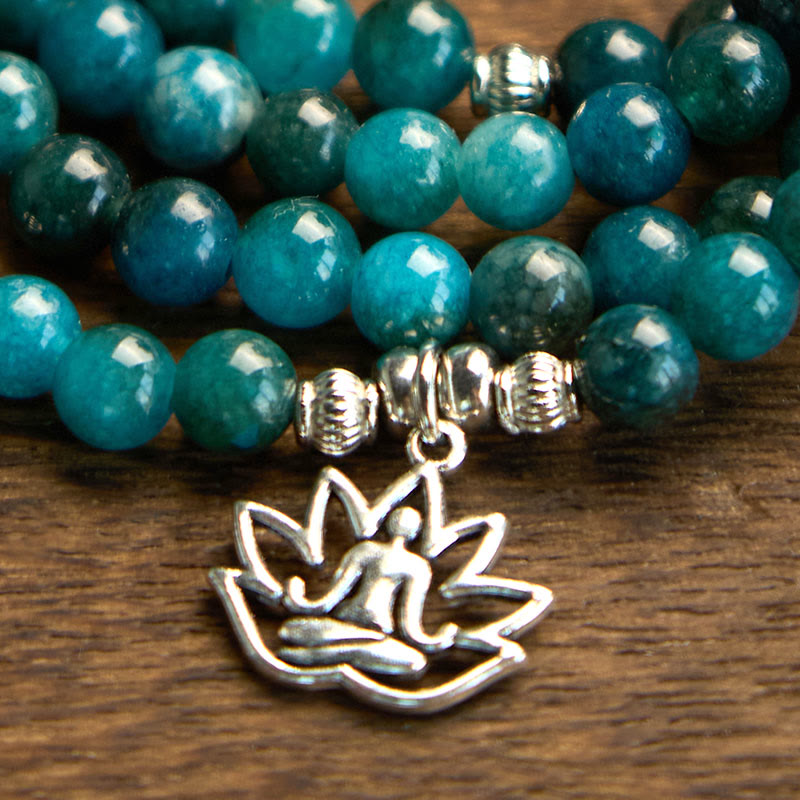 Buddha Stones con 108 cuentas de mala y cuentas de apatita Om The Tree Of Life con diseño de loto