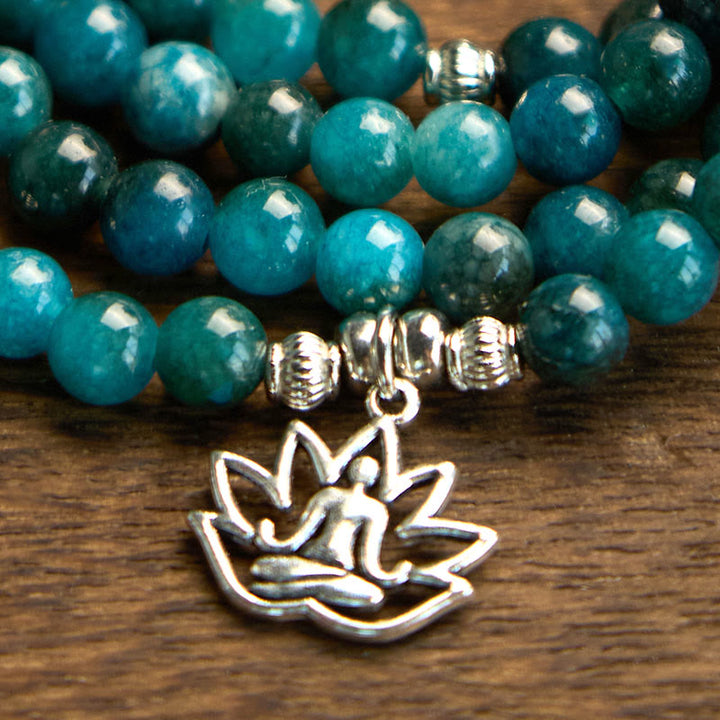 Buddha Stones con 108 cuentas de mala y cuentas de apatita Om The Tree Of Life con diseño de loto