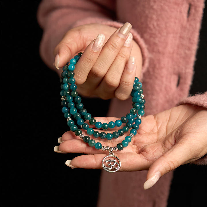 Buddha Stones con 108 cuentas de mala y cuentas de apatita Om The Tree Of Life con diseño de loto