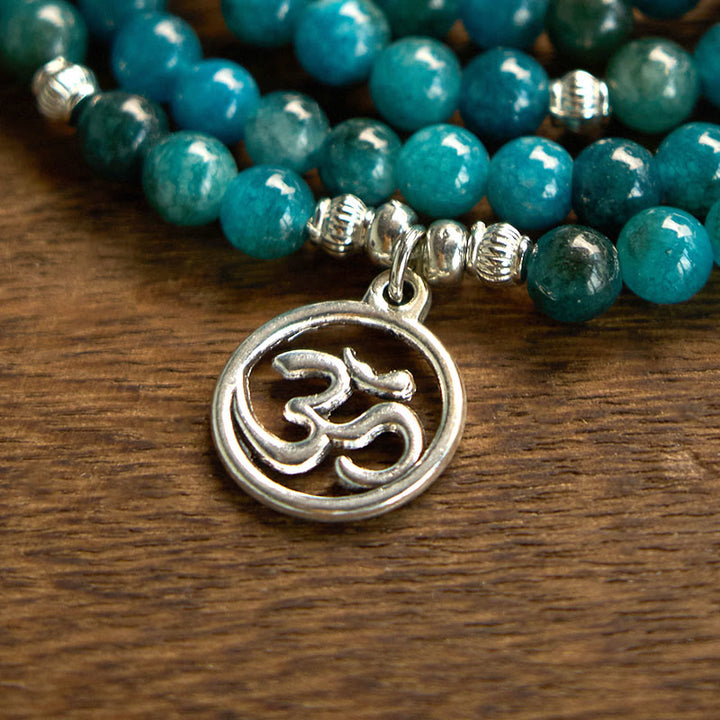 Buddha Stones con 108 cuentas de mala y cuentas de apatita Om The Tree Of Life con diseño de loto