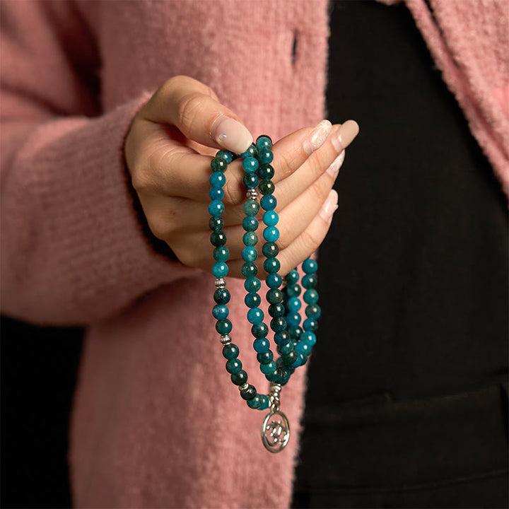 Buddha Stones con 108 cuentas de mala y cuentas de apatita Om The Tree Of Life con diseño de loto