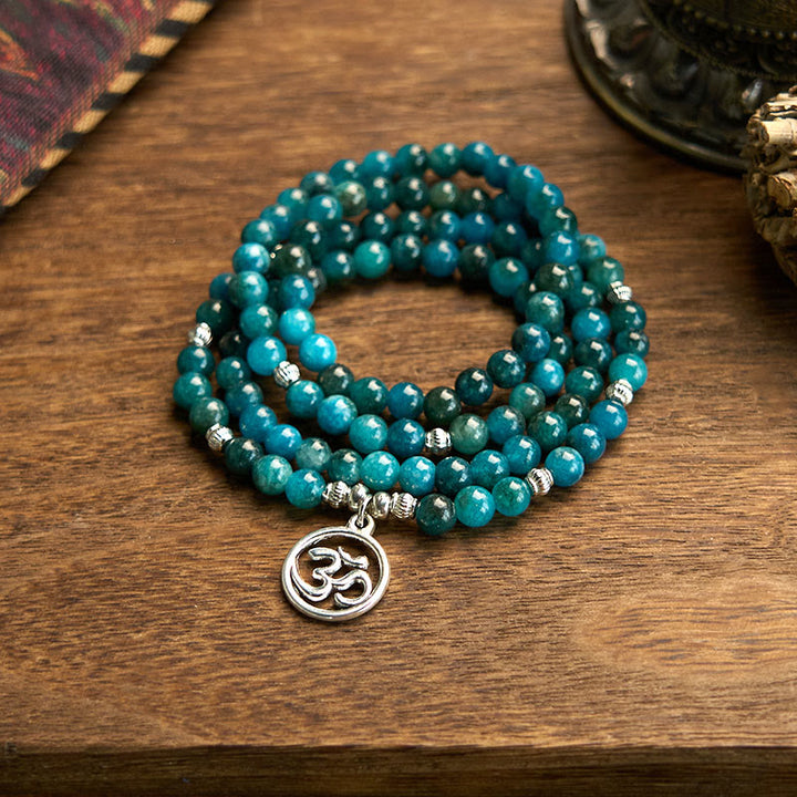 Buddha Stones con 108 cuentas de mala y cuentas de apatita Om The Tree Of Life con diseño de loto